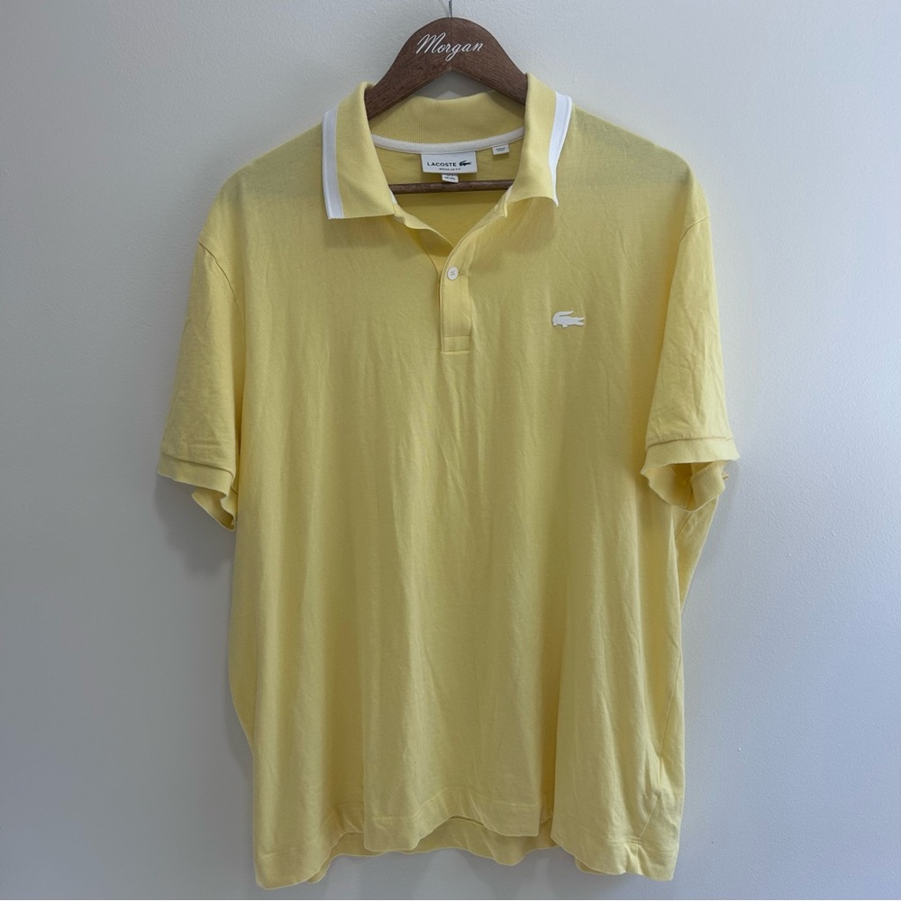 Lacoste Men's Short Sleeve Classic Fit Polo Shirt, Butter Yellow White Trim, XXL
